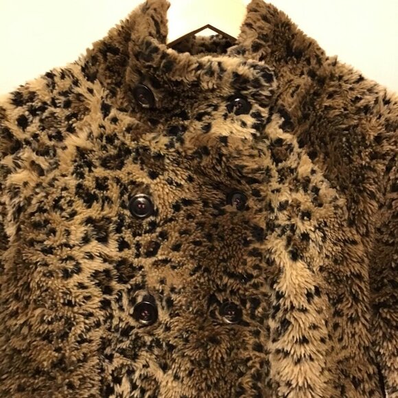 Free People Small Double Breasted Faux Fur Animal Print Jacket Brown Pockets - Picture 5 of 11